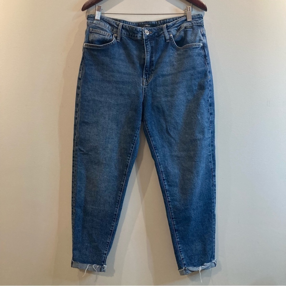 MAVI Sz 32 x 27 Cindy Mom Style High Rise Rolled Raw Hem Mid-Wash Jeans